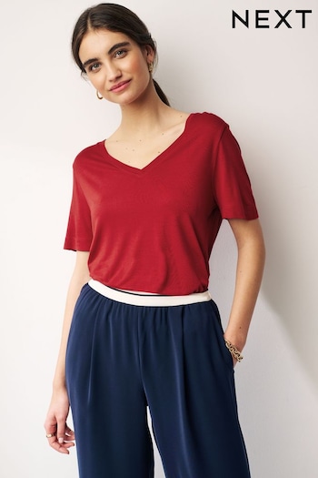 Red Slouch V-Neck T-Shirt (Q82369) | £8.50