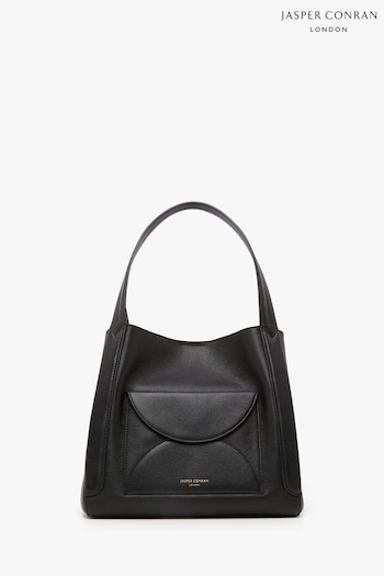 Jasper Conran London Darcey Leather 3 Section Black Hobo Bag (Q82382) | £280