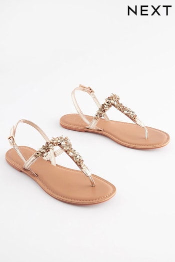Gold Extra Wide Fit Forever Comfort® Jewel Toe Post Sandals (Q82394) | £32