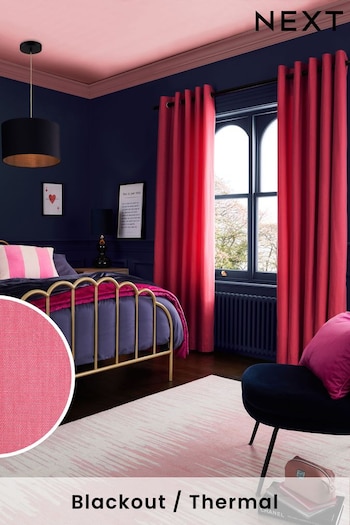 Bright Pink Cotton Blackout/Thermal Eyelet Curtains (Q82491) | £40 - £105