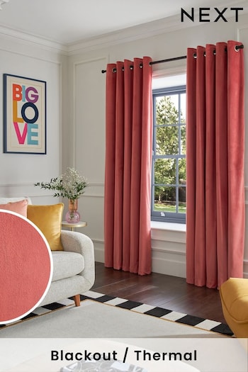 Coral Pink Matte Velvet Blackout/Thermal Eyelet Curtains (Q82515) | £50 - £135