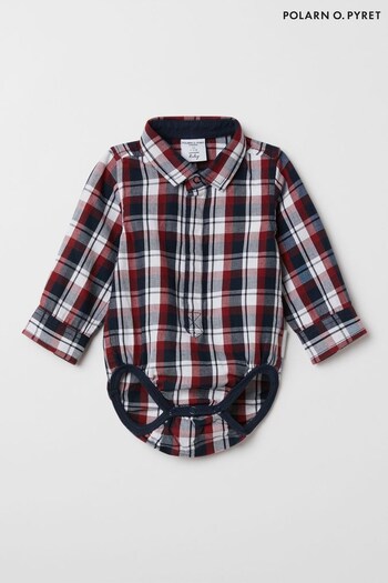 Polarn O Pyret Red Organic Checked Shirt Bodysuit (Q82518) | £24