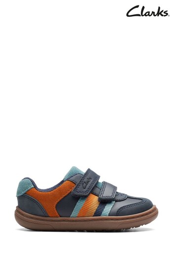 Clarks Blue Combi Flash Den T-Bar Shoes (Q82567) | £40