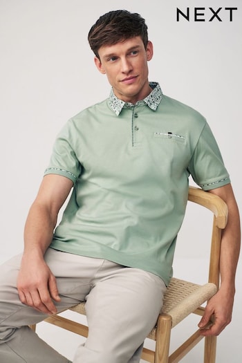 Sage Green Smart Collar Polo fashion Shirt (Q82584) | £28