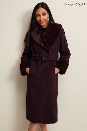 Phase Eight Red Petite Zylah Faux Fur Collar Wool Coat (Q82725) | £289