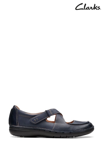 Clarks Blue Leather Un Loop Strap Shoes (Q82740) | £80
