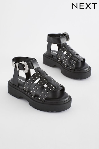 Black Western Studded Chunky Gladiator Sandals (Q82773) | £27 - £34