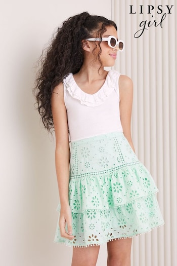 Lipsy White/Green Broderie Skirt Masculina Dress (5-16yrs) (Q82790) | £35 - £43