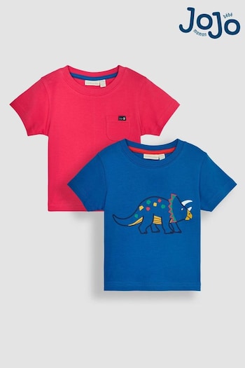 JoJo Maman Bébé Cobalt Blue Triceratops 2-Pack Placement Print T-Shirts (Q82900) | £19.50