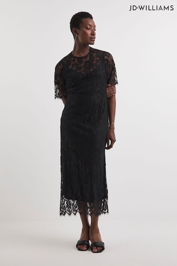 JD Williams Lace Flutter Sleeve Midi Black Dress (Q82912) | £50