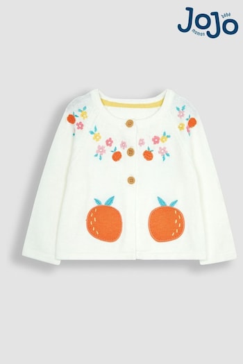 JoJo Maman Bébé Cream Peach Appliqué Pocket Cardigan (Q82920) | £26