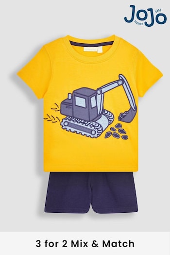 JoJo Maman Bébé Yellow Digger Appliqué T-Shirt & Shorts Set (Q82924) | £27