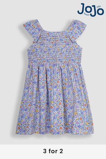 JoJo Maman Bébé Lilac Ditsy Floral Ruffle Shoulder Smocked Jersey Dress (Q82936) | £20