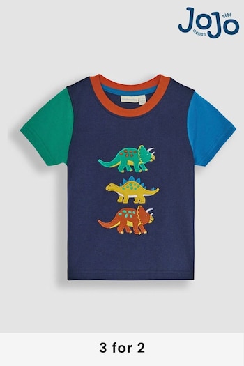 JoJo Maman Bébé Navy Blue Dino Appliqué Motif T-Shirt (Q82943) | £17