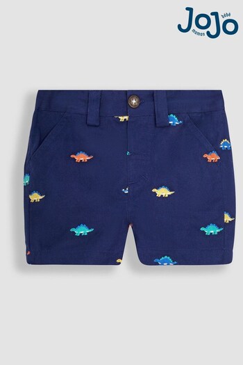 JoJo Maman Bébé Navy Blue Stegosaurus Embroidered Twill Shorts Gold (Q82950) | £19
