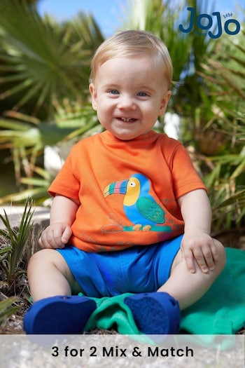 JoJo Maman Bébé Orange Tropical Bird Printed T-Shirt & Shorts Set (Q82954) | £27