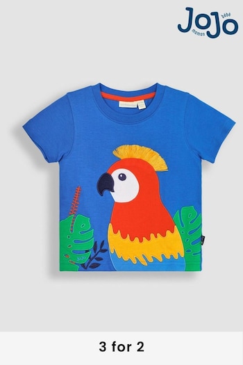 JoJo Maman Bébé Cobalt Tropical Bird Interactive Appliqué T-Shirt (Q82958) | £17