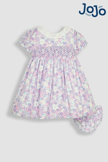 Love & Roses Lilac Purple Hedgerow Floral Broderie Collar Party Dress (Q82963) | £38