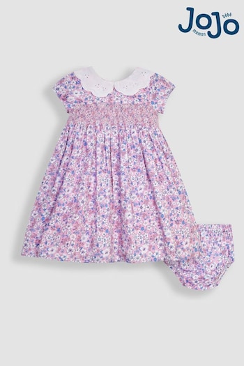 JoJo Maman Bébé Pink Hedgerow Floral Broderie Collar Party Flower Dress (Q82978) | £38