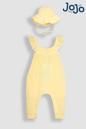 JoJo Maman Bébé Yellow 2-Piece Cheesecloth Jumpsuit & Hat Set (Q82986) | £29.50