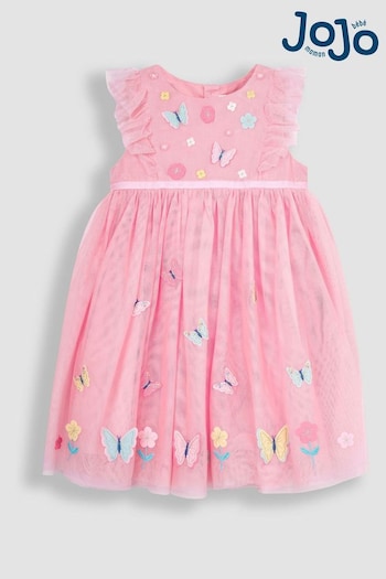 JoJo Maman Bébé Pink Butterfly Floral Tulle Pretty Party Dress (Q82995) | £36