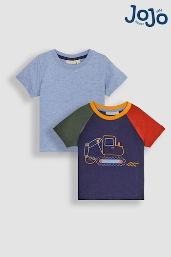 JoJo Maman Bébé Navy Digger 2-Pack Placement Print T-Shirts (Q83016) | £19.50