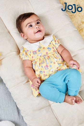 JoJo Maman Bébé Yellow Duck 2-Piece Floral Collar Tunic & Rib jeans Leggings Set (Q83029) | £21.50