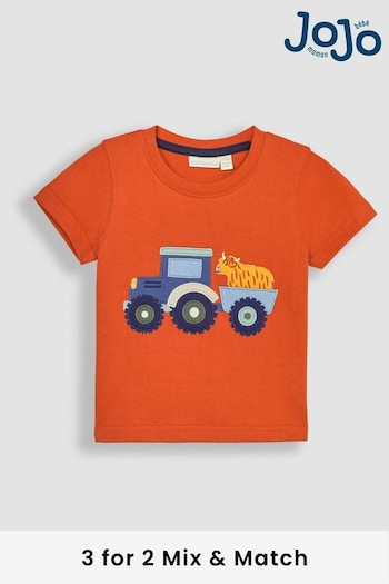JoJo Maman Bébé Orange Tractor & Cow Appliqué T-Shirt (Q83036) | £17