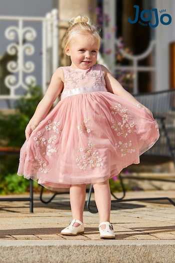 Love & Roses Pink Flower Embroidered Tulle Party Dress (Q83041) | £39