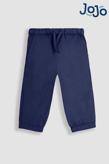 JoJo Maman Bébé Navy Cotton Linen Summer Trousers fitted (Q83045) | £20