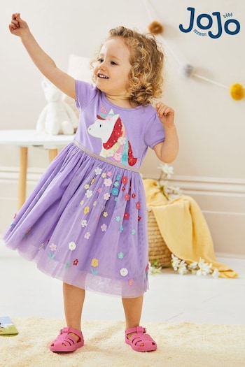 JoJo Maman Bébé Lilac Pretty Unicorn Tulle Party Dress (Q83070) | £36