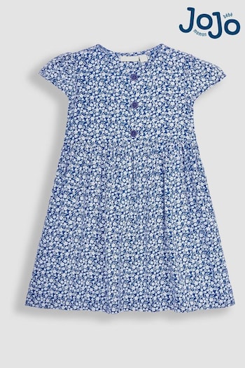 JoJo Maman Bébé Navy Blue Ditsy Floral Button Front Classic Dress (Q83083) | £20