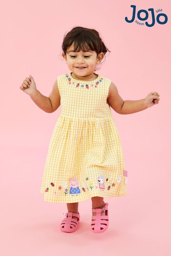 JoJo Maman Bébé Yellow Peppa Pig Appliqué Gingham Summer Dress (Q83085) | £27