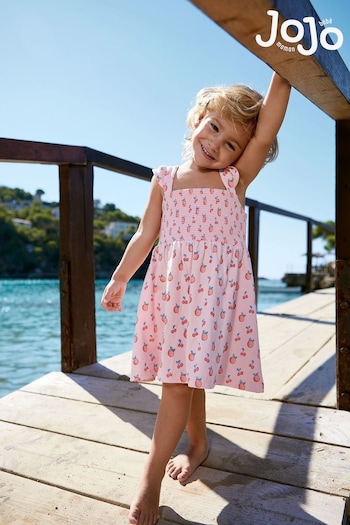 Gifts for Him Pink Peach & Cherry Cross Back Smocked Jersey Dress (Q83116) | £20