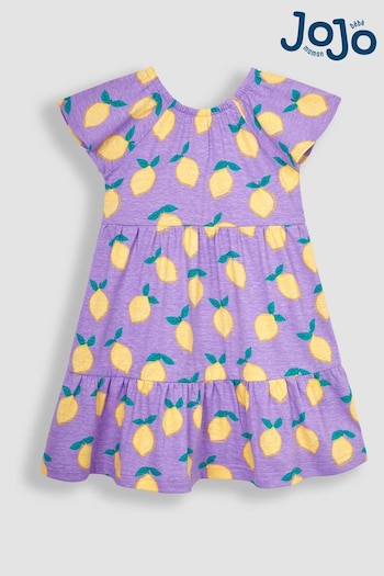 JoJo Maman Bébé Lilac Purple Lemon Ruffle Sleeve Tiered Jersey Dress (Q83117) | £20