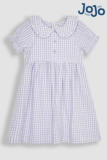 JoJo Maman Bébé Lilac Purple Gingham Button Front Collar Tea Dress (Q83123) | £23