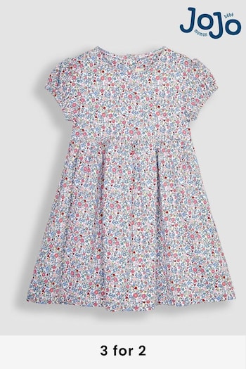 JoJo Maman Bébé Pink Summer Ditsy Floral Puff Sleeve Jersey Dress (Q83132) | £18