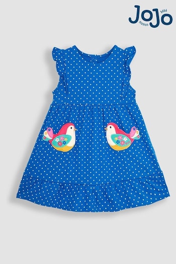 Shelves & Bookcases Blue Bird Appliqué Frill Shoulder Pretty Summer Jersey Dress (Q83136) | £21