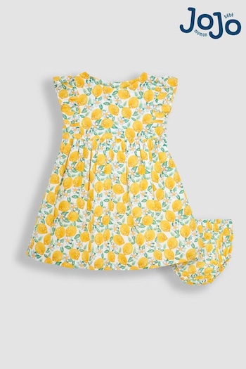 JoJo Maman Bébé White Lemon Bloom Pretty Summer Baby Dress (Q83143) | £26