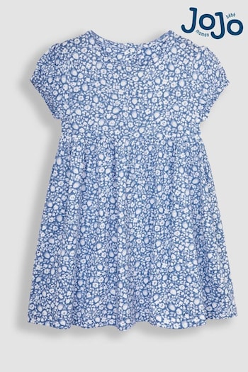 JoJo Maman Bébé Blue Strawberry Ditsy Floral Puff Sleeve Jersey Dress track (Q83147) | £18