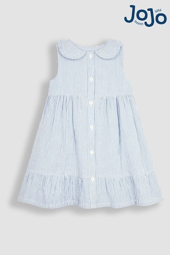 JoJo Maman Bébé Blue Seersucker Stripe Collar Button Through Dress (Q83149) | £20