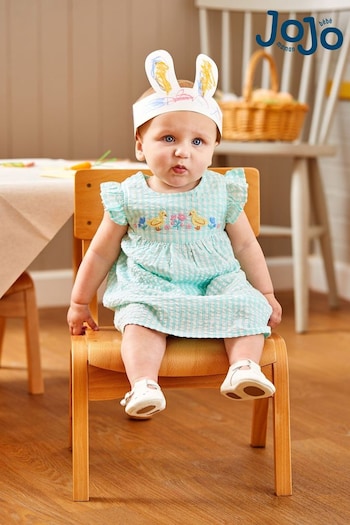 JoJo Maman Bébé Duck Egg 2-Piece Duck Embroidered Baby Dress & Hat Set (Q83151) | £29.50