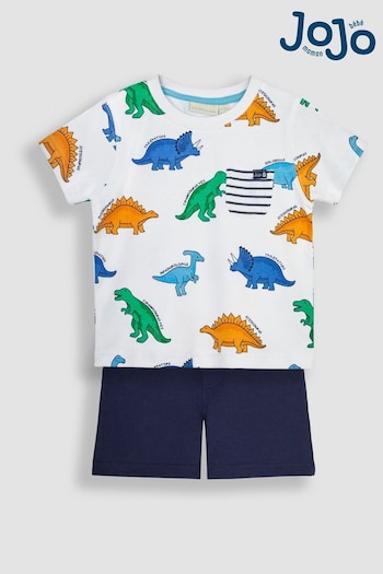 JoJo Maman Bébé Navy Blue Dino Printed T-Shirt & Shorts Set (Q83164) | £26