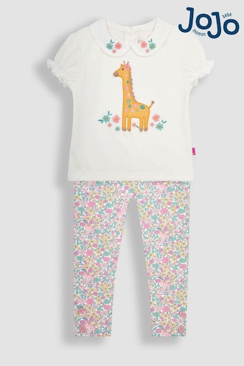 JoJo Maman Bébé Cream 2-Piece Giraffe Applique T-Shirt & jeans Leggings Set (Q83166) | £27