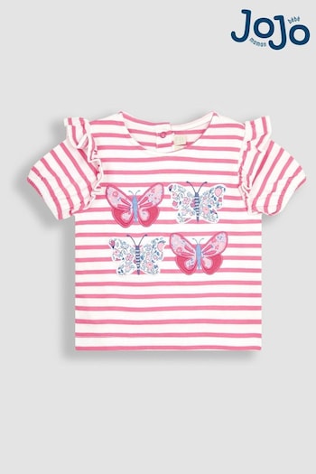 JoJo Maman Bébé Pink Butterfly Applique Frill Sleeve T-Shirt (Q83174) | £15