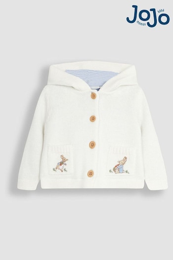 JoJo Maman Bébé Cream Peter Rabbit Embroidered Hooded Cardigan (Q83183) | £28