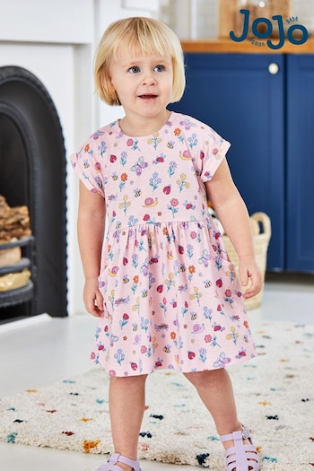 JoJo Maman Bébé Pink Garden Bugs Drop Shoulder Jersey Dress (Q83189) | £20
