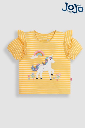 JoJo Maman Bébé Yellow Unicorn Appliqué Frill Sleeve T-Shirt (Q83211) | £17