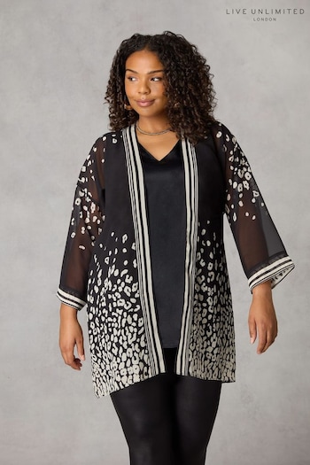 Live Unlimited Curve Leopard Print Chiffon Black Kimono (Q83221) | £65