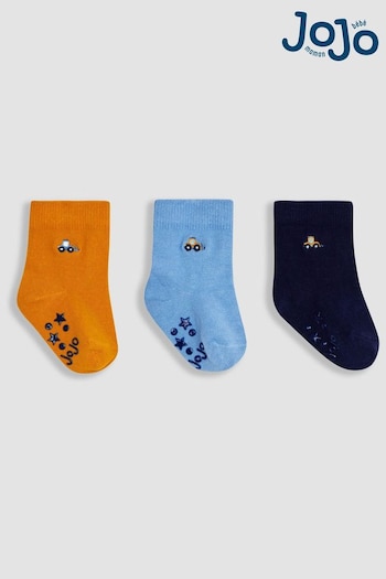 JoJo Maman Bébé Blue Digger 3-Pack Embroidered Socks (Q83230) | £9.50